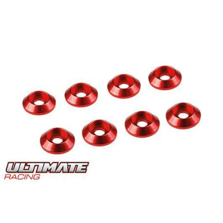 Ultimate RC 3mm Rot Aluminium Unterlegscheiben Cap Head Schraube konisch (8)